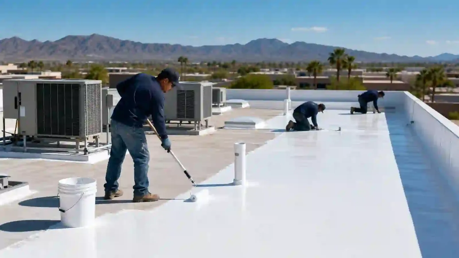 Wind damage on a commercial roof